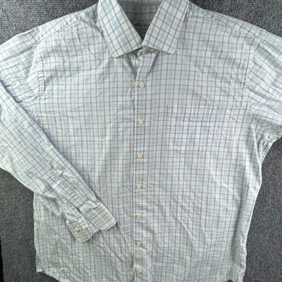 Peter Millar Men Button Up Shirt Long Sleeve XL Blue Orange Check Cotton Adult - Picture 2 of 14